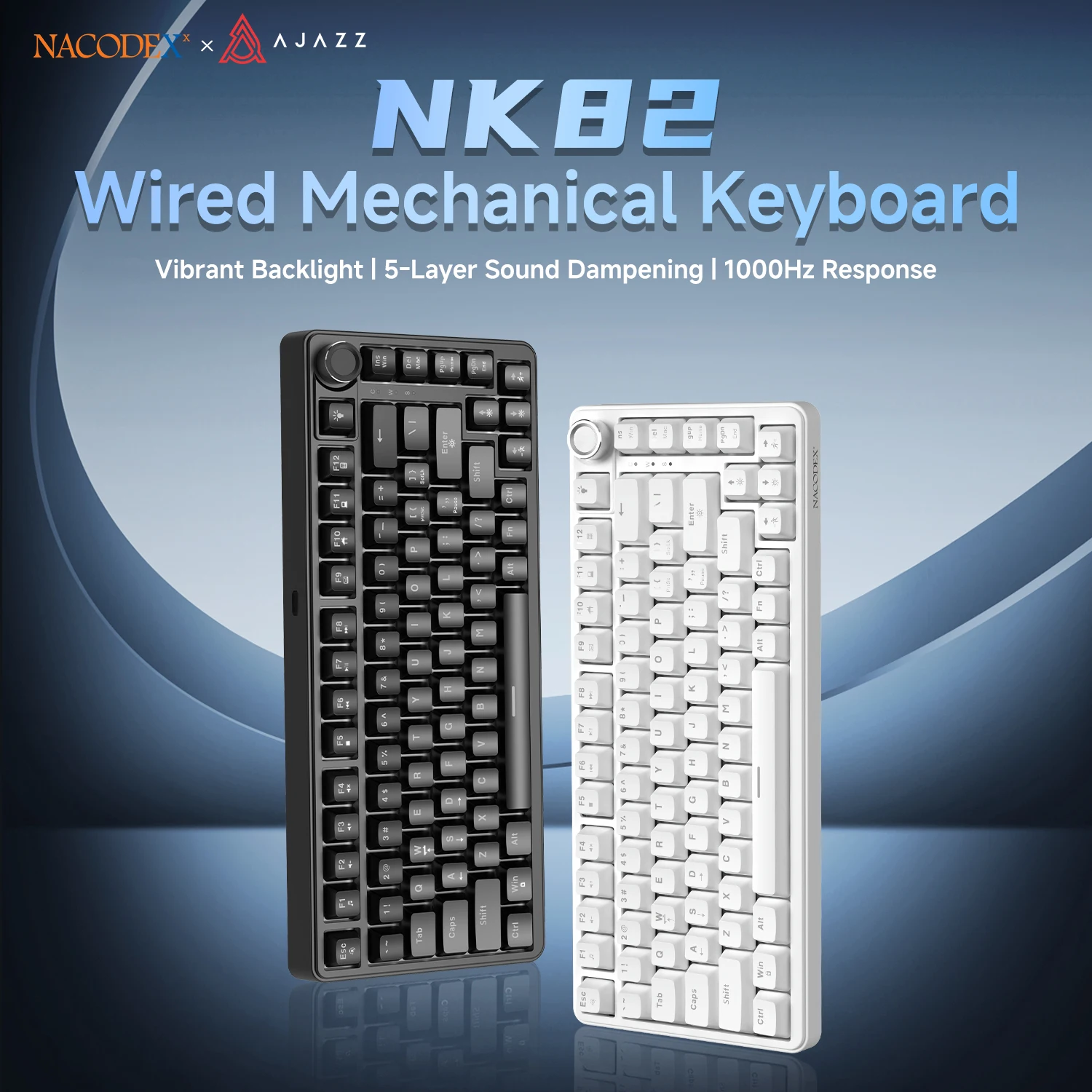 Ajazz NK82 wired gaming mechanical keyboard 1K Hz return rate mixed light/RGB light effect multifunctional metal knob 82 key off