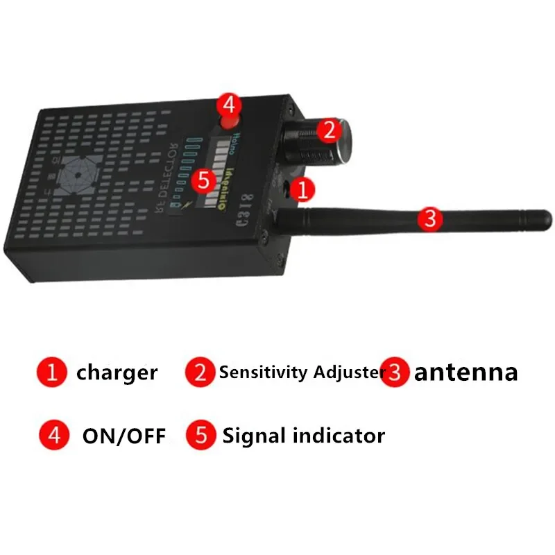 G318 1mhz-8ghz detector de sinal de alcance completo ultra-sensível detectar 5g/gps câmeras wifi som/luz alarme hotel anti-escuta