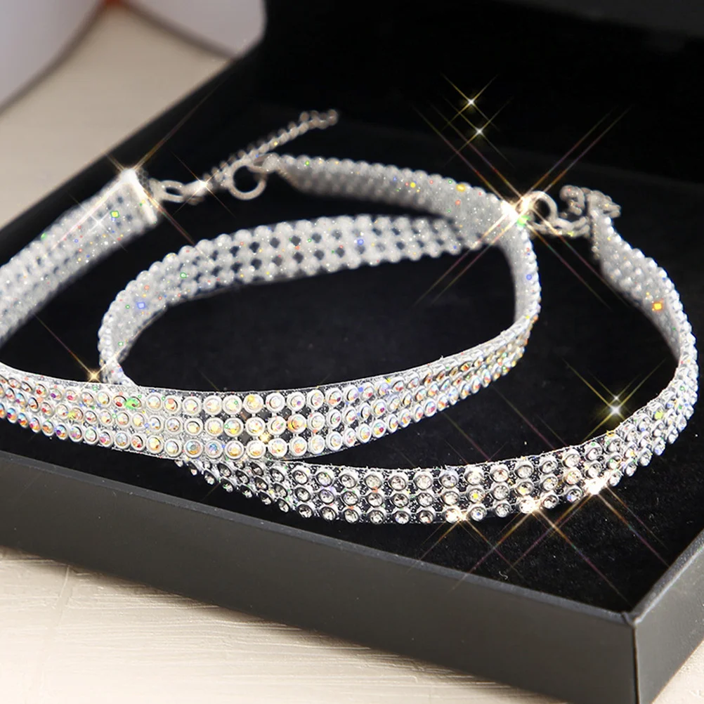 

3Pcs Short Rhinestones Clavicle Necklace Elegant Crystal Choker for Wedding Birthday Anniversary Daily Fashion Jewelry