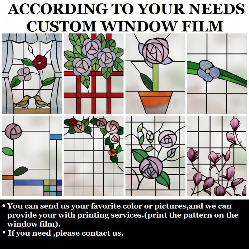 Custom Size Static Cling Rose Flower Stained Glass Window Film Decorative Privacy Vinyl Art Glass Sticker for Home Office Decor