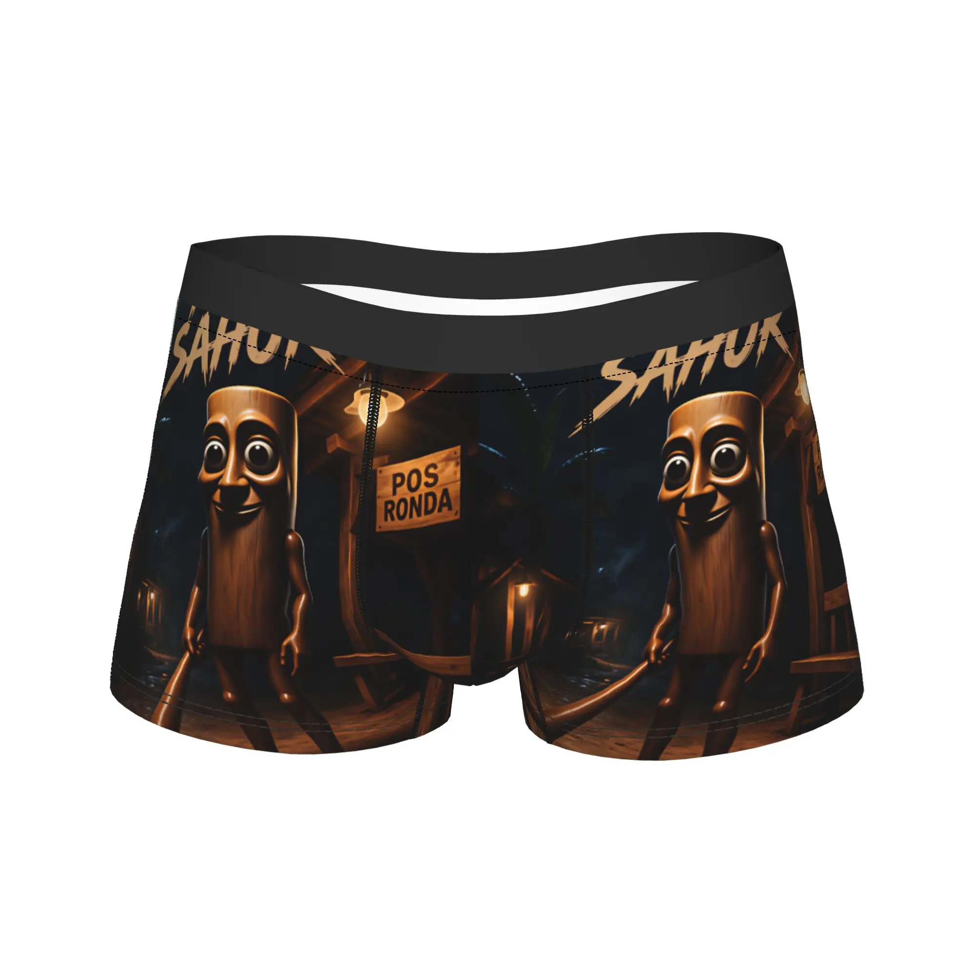 Tung Tung Sahur Midnight Moon Horror Meme Underwear  Man Underpants Pattern Funny Trunk Quality Shorts Briefs Plus Size