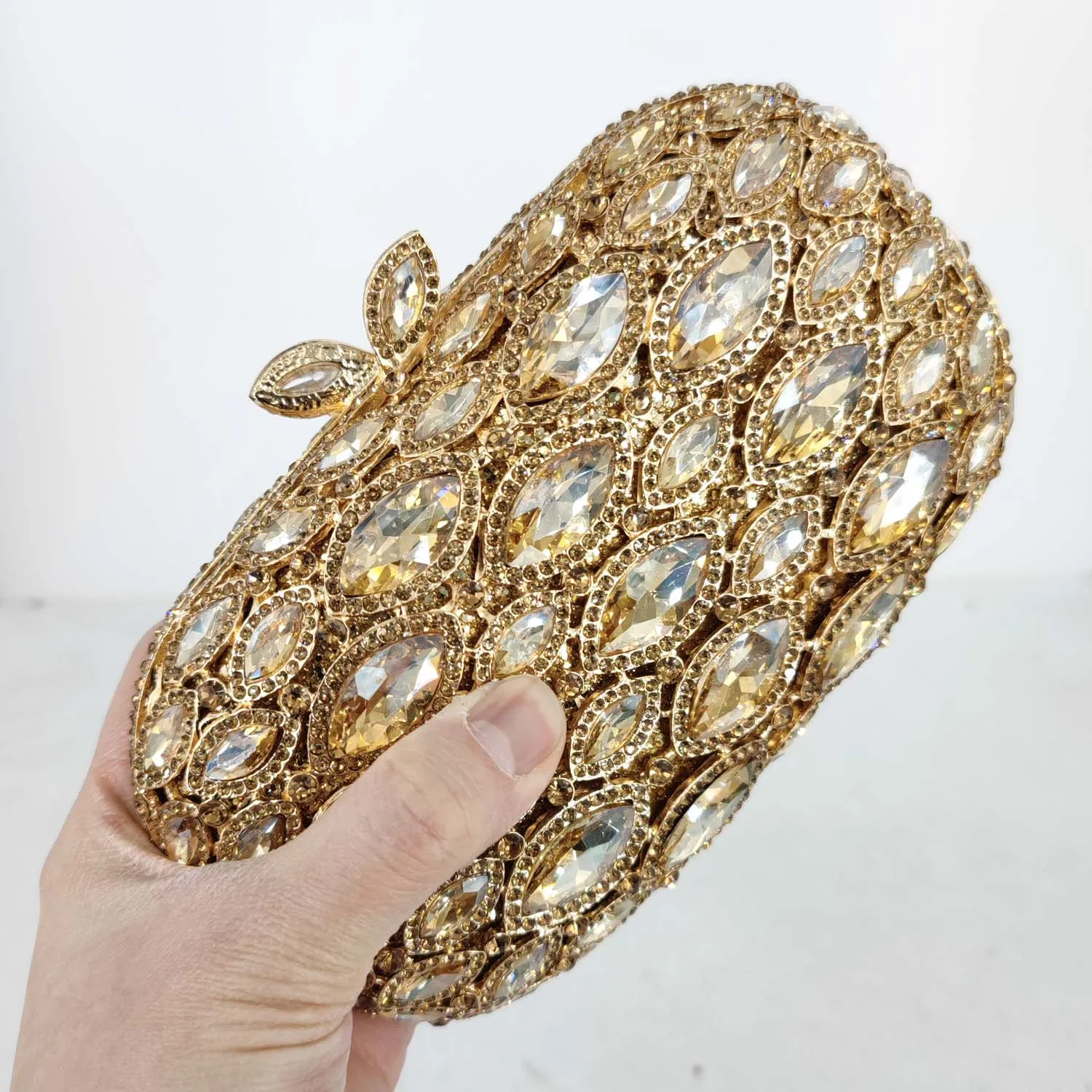 Boutique De FGG Women Gold Evening Bags Wedding Party Dinner Crystal Clutch Bridal Rhinestone Hand Bags and Purses