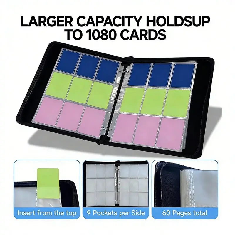 zipper-pu-card-holder-folders-9-pocket-trading-card-binder-holds-1080-cards-for-mtg-tcg-baseball-sports-cards