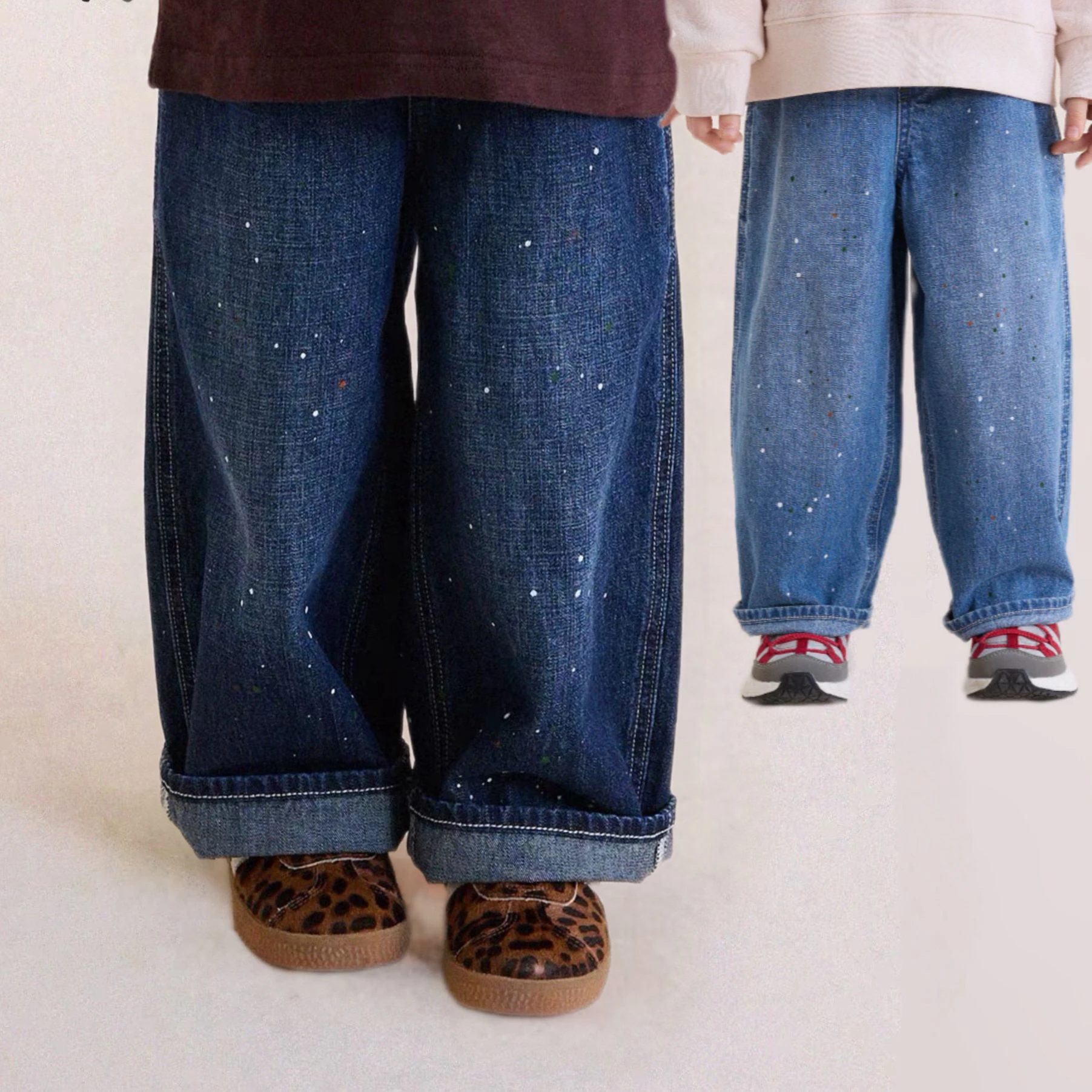 Children's Jeans 2026 Spring New Japanese Style Splash Ink Straight Jeans for Boys Girls Classic All-match Wide Leg Casual Pants