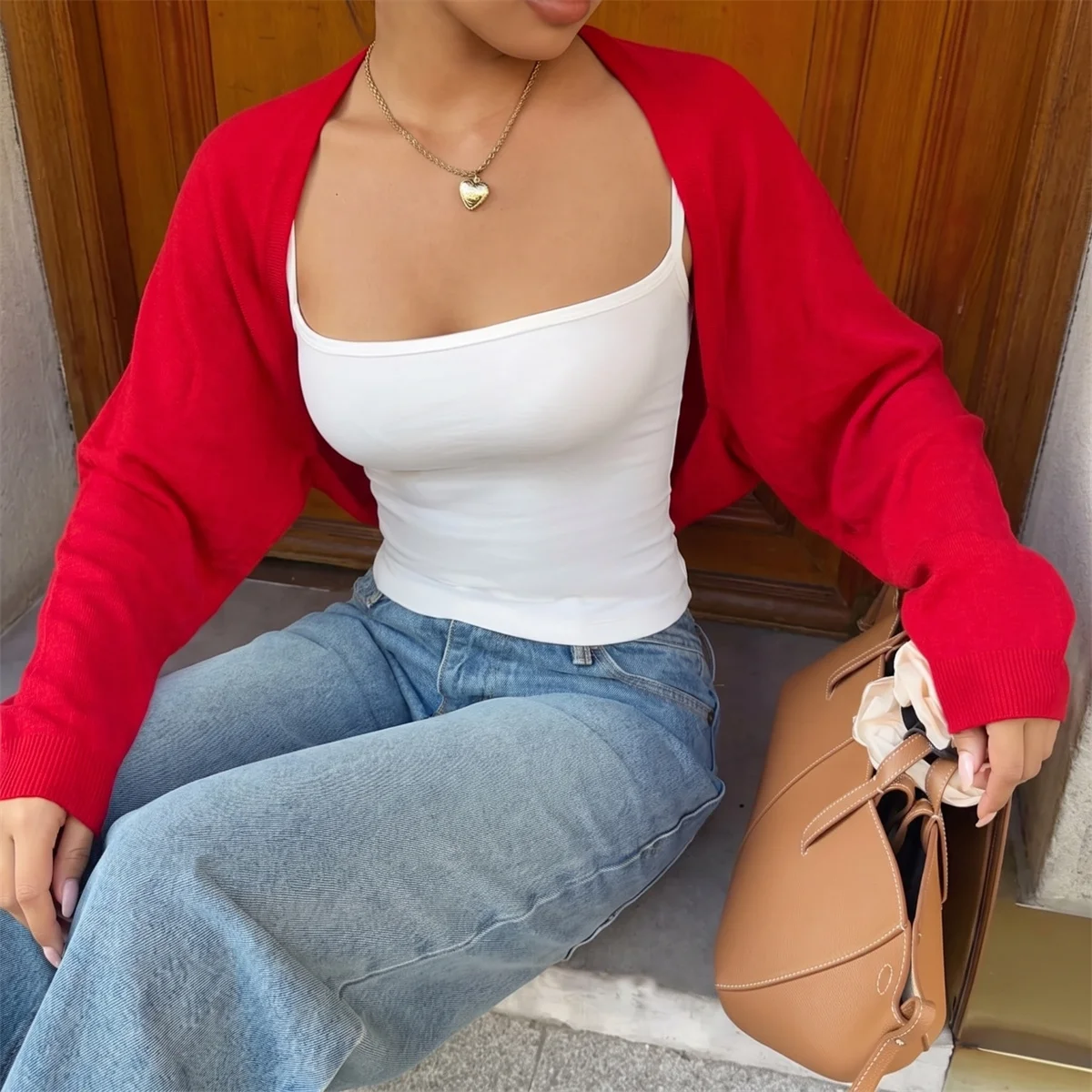 Simple Solid Color Slub Cotton Batwing Sleeve Bolero Shawl For Women Lightweight Cropped Shoulder Wrap For Daily Layering