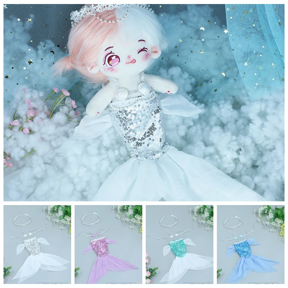 20cm Cotton Doll Fairy Tale Series The Daughter Of The Sea Mermaid Fish Tail Costume Outfit Suit Cosplay Clothes Plush Kids Toys