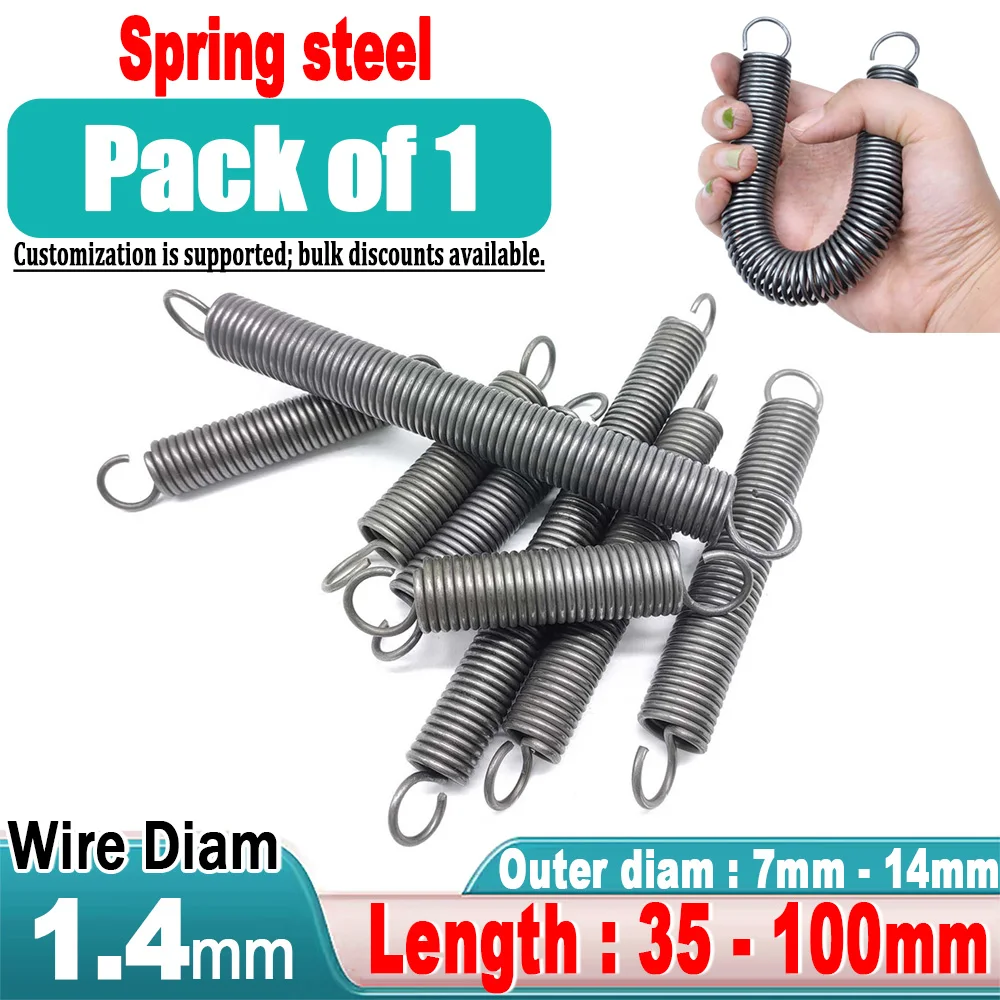 Spring Steel Tension Spring Open Hook 1.4mm Wire Diameter O Hook Extension Spring OD 7-14mm Length: 35-100mm