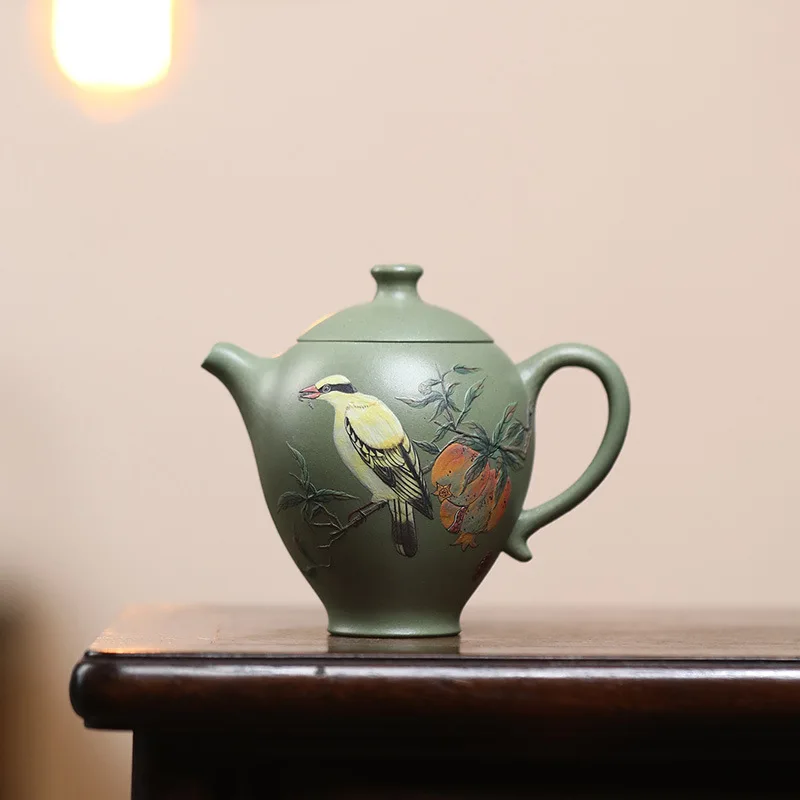 Dropshipping Yixing Pure Handmade Original Ore Purple Clay Teapot With Clay-Painted Phoenix Pattern High-End Tea Set