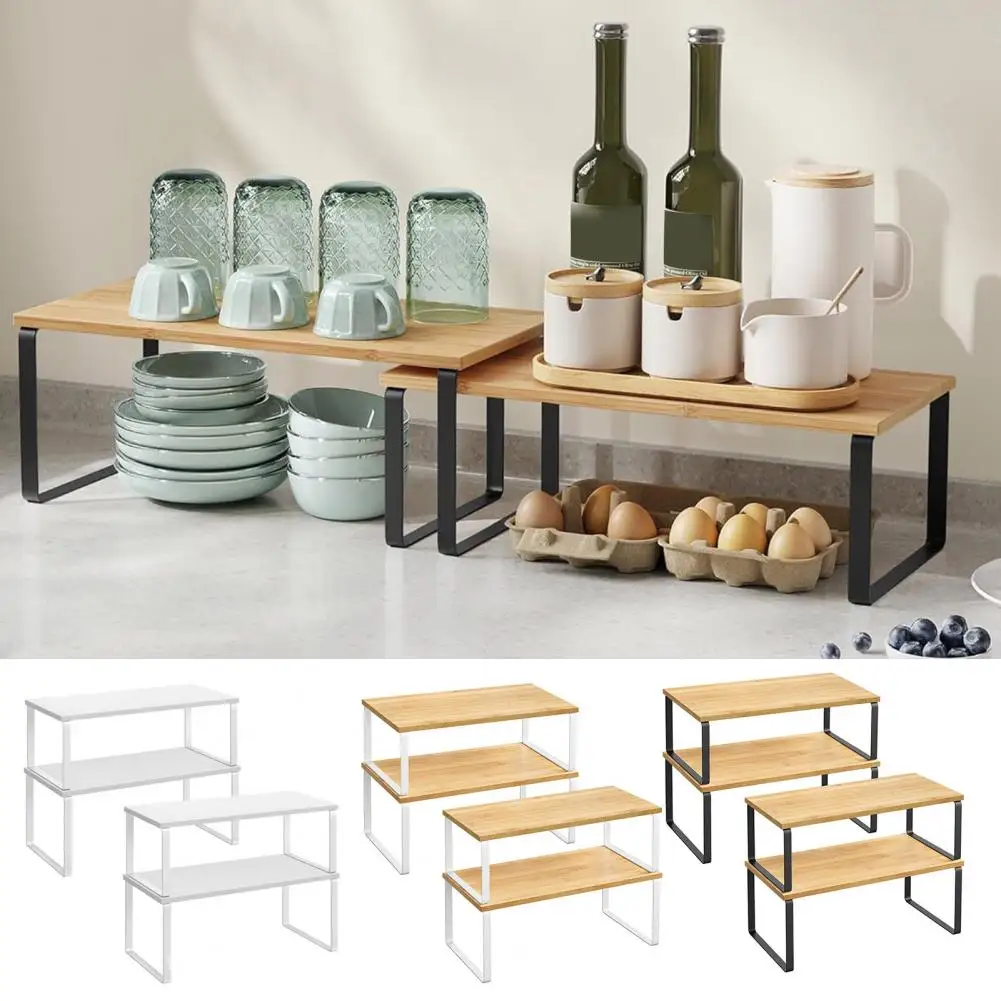 Adjustable Storage Rack Holder Shelf 2pcs Stackable Cabinet Organizer Shelves Strong Load-bearing Kitchen Spice Racks Counter