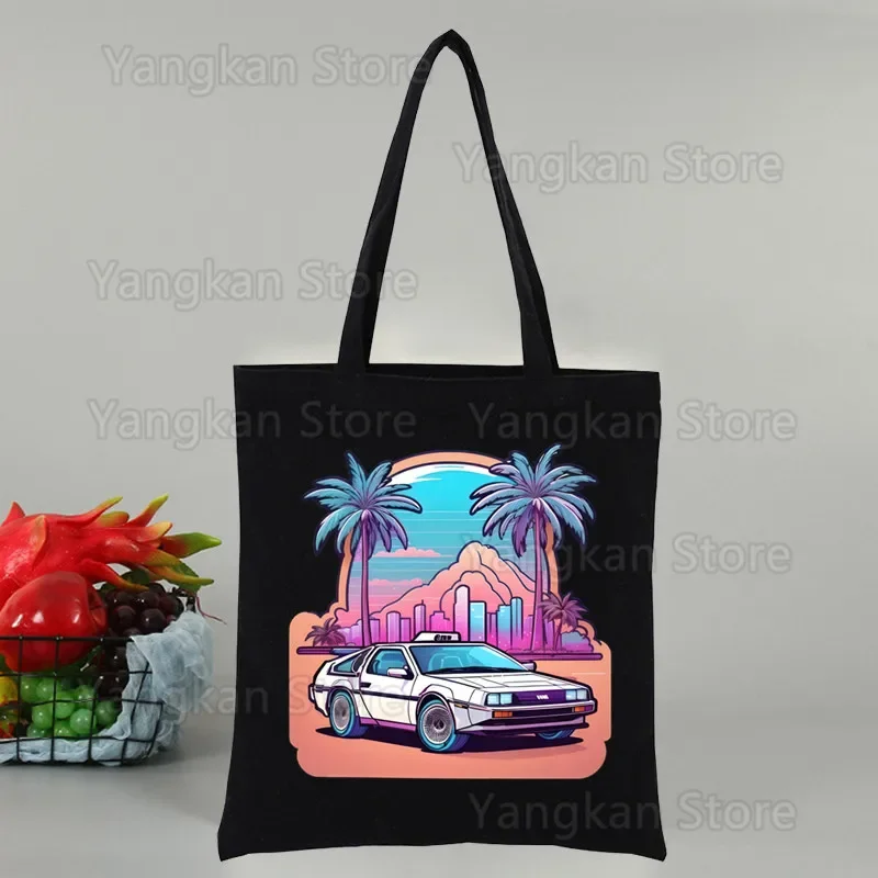 Back To The Future Delorean Shopping Bags Canvas Tote Bag Shoulder Bags Eco Friendly Reusable Cute School Tote Bag