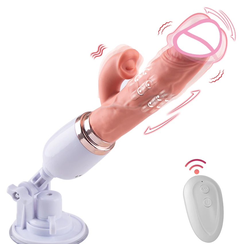 Remote Control Telescopic Dildo Vibrator Automatic G Spot Thrusting Sex Toys Tongue Licking Clitoral Stimulator with Suction Cup