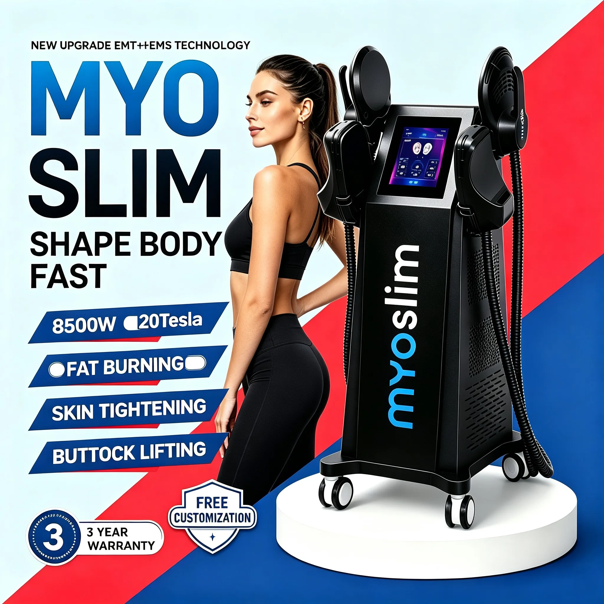 Myoslim 8500W 20Tesla EMS Muscle Stimulator  4 Handles Vertical Professional Beauty Body Massagers Machine Devices For Gym Salon