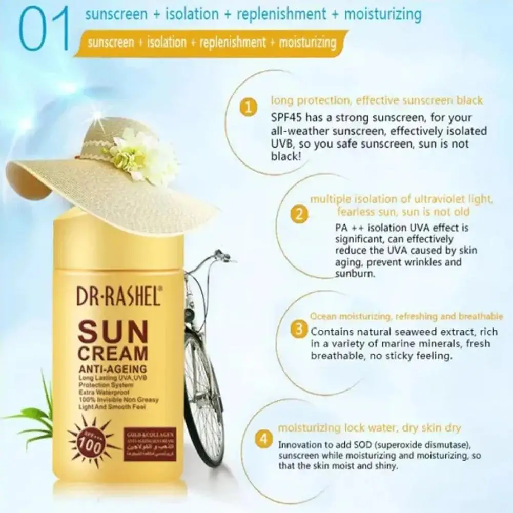 Dr. Rashel Sun Cream Anti-Ageing SPF 100+++ Facial Sunscreen Cream Olar Blocker Moisturizing Refreshing Not Greasy Protector