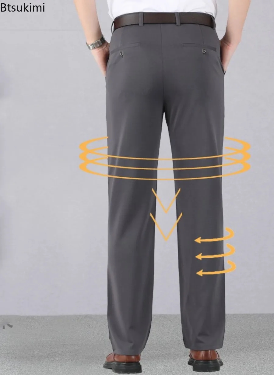 New Men's Casual Business Suit Pants Solid Stretch Male Formal Trousers Spring Summer Loose Straight Dress Pants Plus Size 29-52