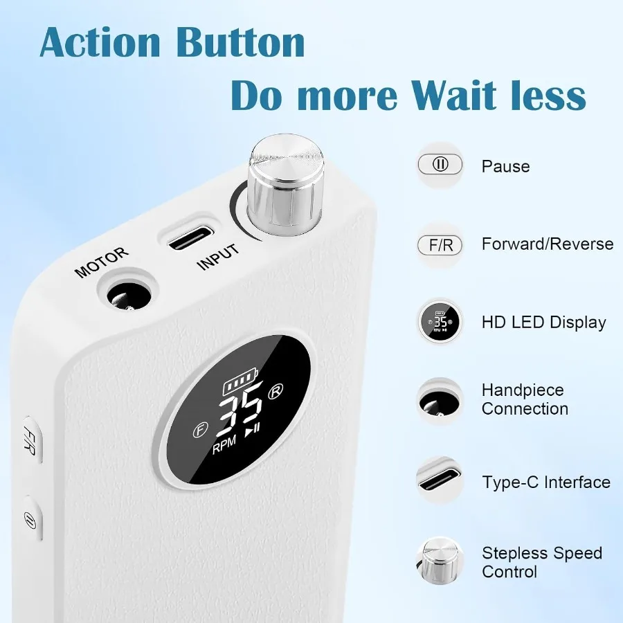 Perceuse à ongles électrique professionnelle sans fil, 35000 tr/min, pour ongles en acrylique et dissolvant de Gel, Portable et Rechargeable, avec 7 Bi