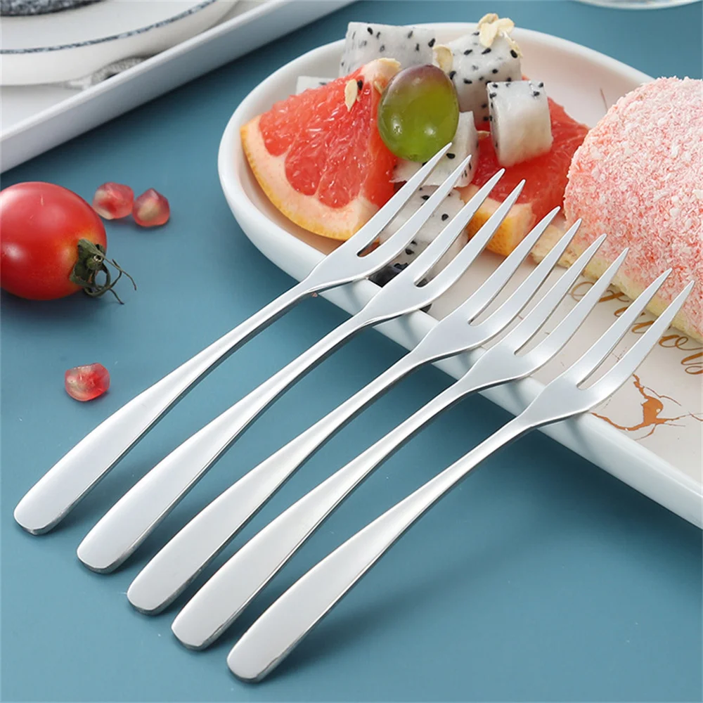 10 Pcs Fruit Fork Stainless Steel Two-toothed Fork Cake Fork Western Small Fork Multifunctional Household Kitchen Accessories