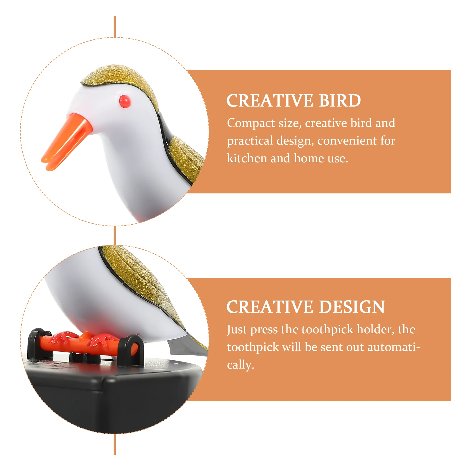 

1 set Toothpick Box Bird Design Press Dispenser Automatic Household Woodpecker Black Portable Travel Use Easy Operation Home