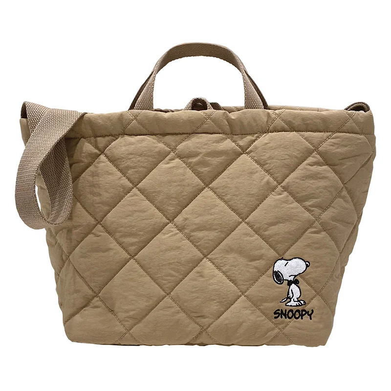 MINISO New Snoopy Checkered Crossbody Bag Cartoon Cute Large Capacity Single Shoulder Handbag Commuter Tote Bag