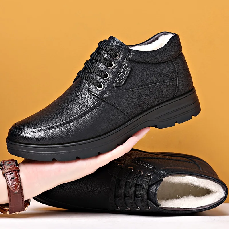 Cotton shoes for men in winter 2025 with plush insulation for men outdoor anti slip and casual middle-aged cotton shoes