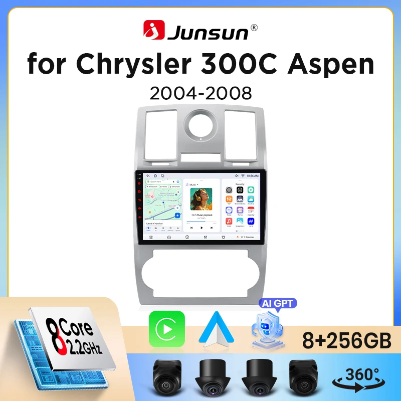 Autoradio Junsun sans fil CarPlay Android Auto pour Chrysler 300C (LX) 2004-2010 avec ventilateur de refroidissement intégré, navigation GPS Android, lecteur mu