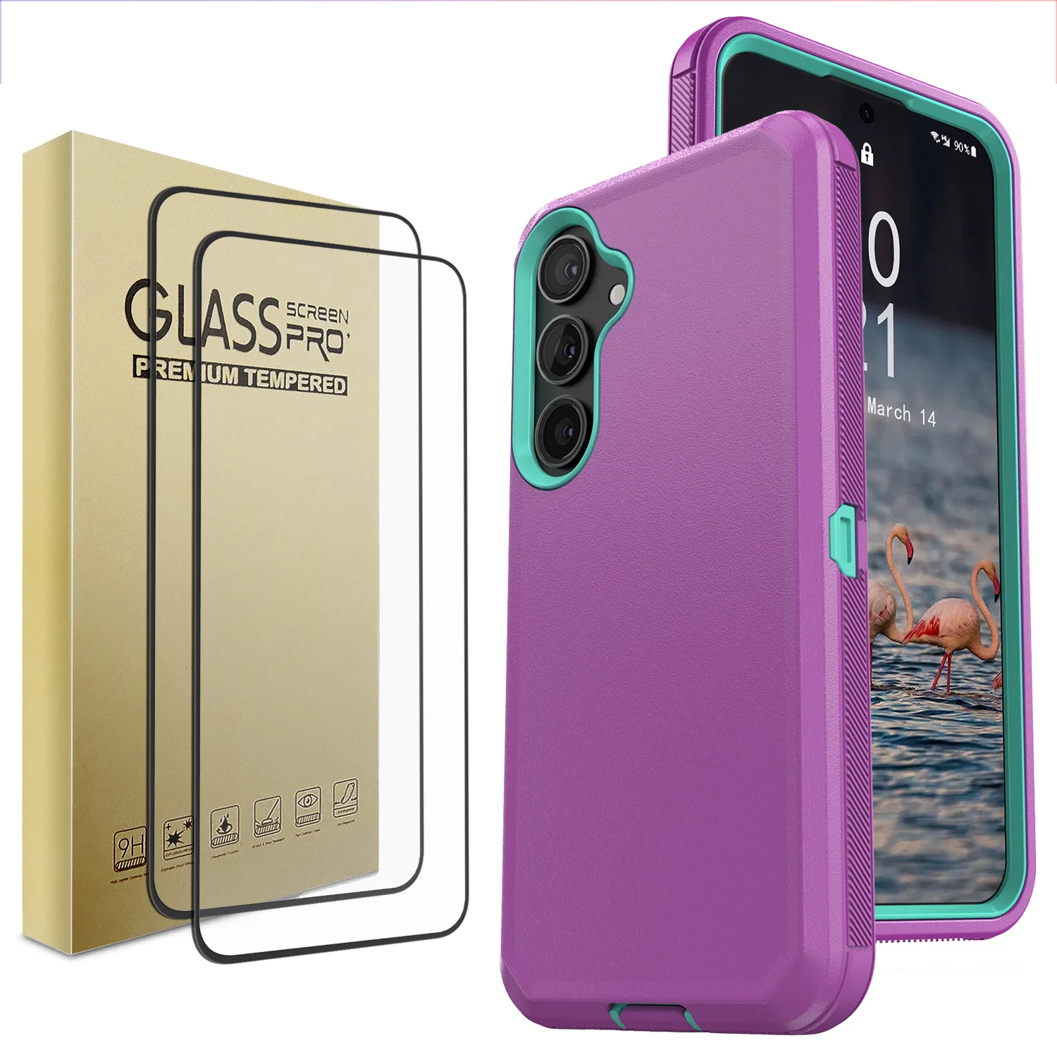 

Светло-фиолетовый чехол для Samsung Galaxy S25 FE, противоударный гибридный 3-слойный чехол с 2 шт., прозрачные защитные пленки из закаленного стекла