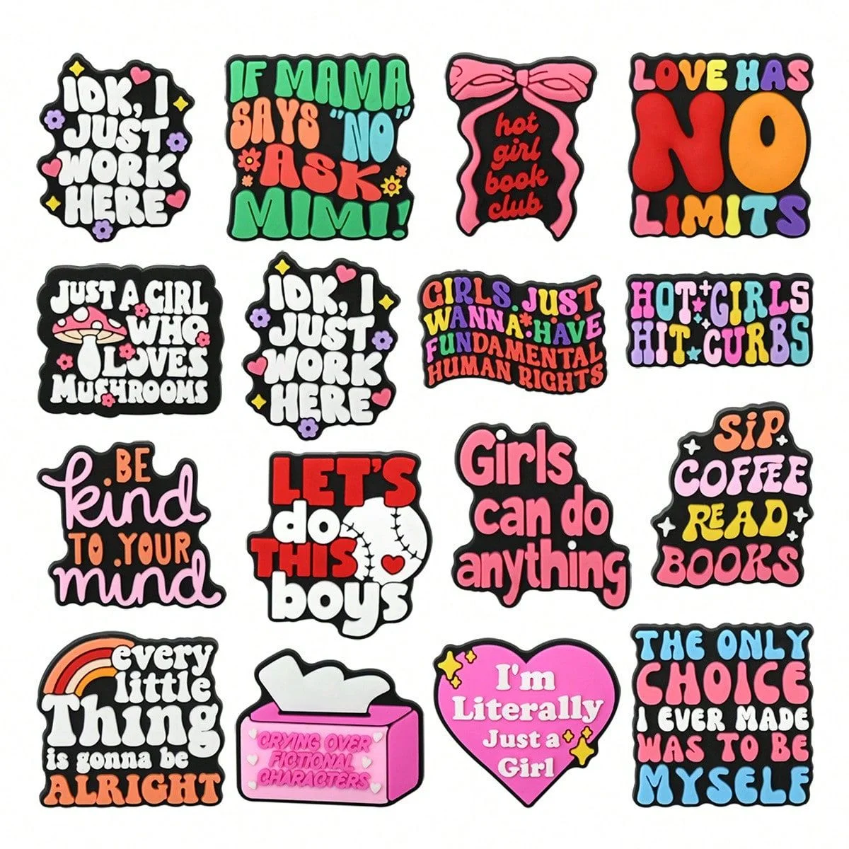 Women Shoes Quote - 16個入り 面白い女性名言シューチャーム、クロッグシューズ、バブルスライド、ボッグバッグ用、ホットガールブッククラブPVC DIYシューデコレーションバックル、ブックトックをテーマにした女性・女の子向けギフト