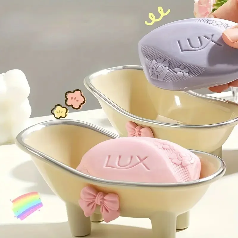 

Bathtub Shaped Soap Dish with Drain Hole Home Bathroom Bow Soap Drain Box Cute Bathtub Soap Storage Rack Bathroom Decorations
