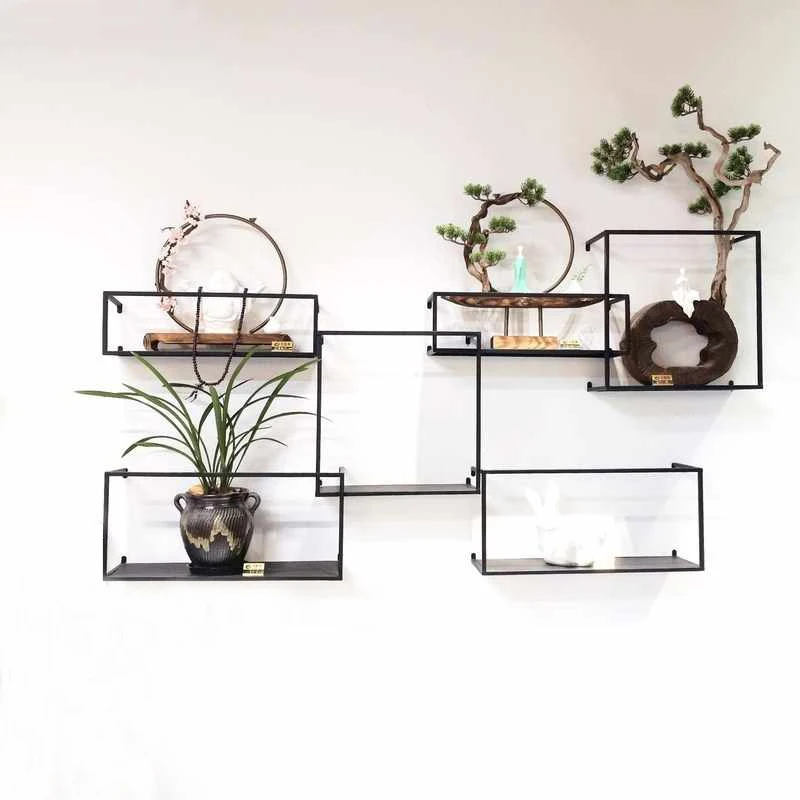 Nordic Creative Wall Shelf Wrought Iron Hanging Bookshelf Living Room Background Decorative Shelf Hanging