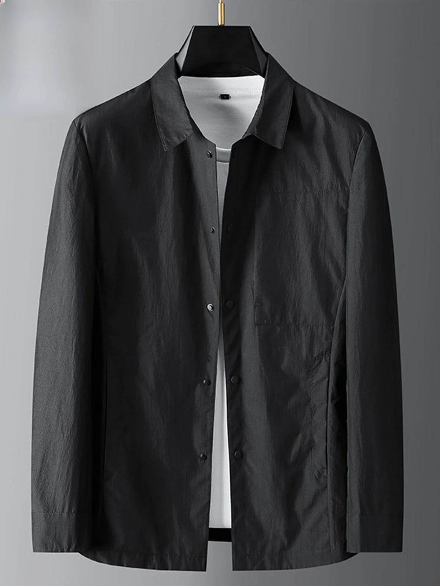 

Легкая повседневная мужская куртка-рубашка с отложным воротником для работы, весна-лето, защита от солнца, приталенный крой, городской стиль
