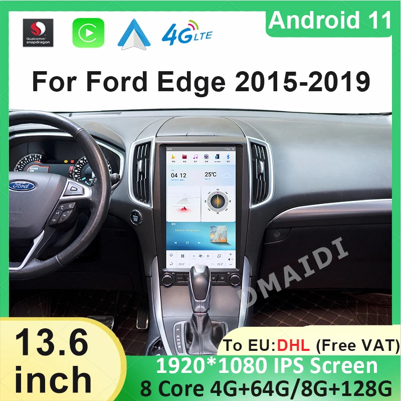 

Vertical Screen 13.6" Qualcomm Android 11 Car Radio Carplay For Ford Edge 2015-2019 Auto Multimidia Player GPS Navigation 4G DSP