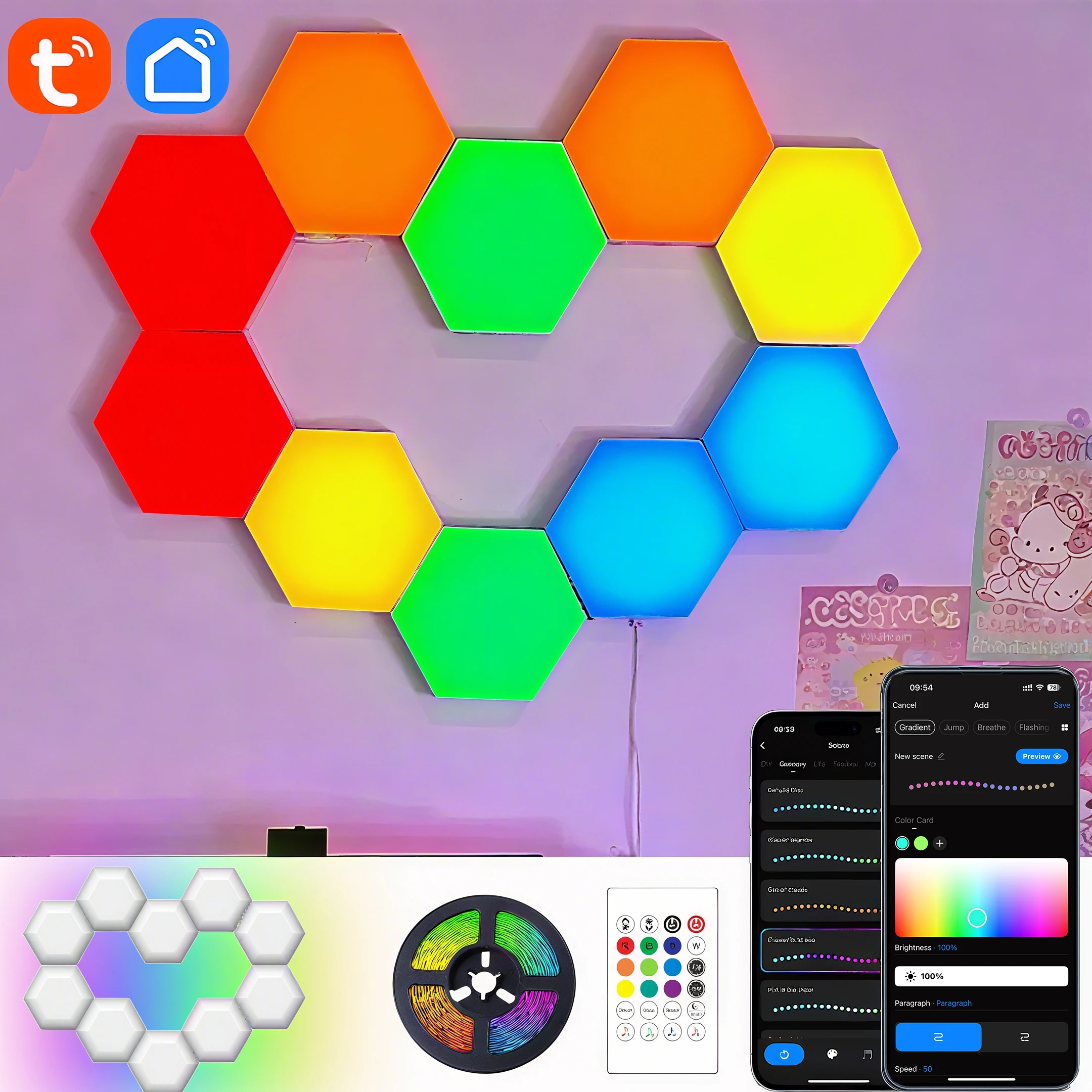 RGBIC Quantum Lamp LED Wall Background Light with Music Rhythm Night Lighting DIY Shape Splicing APP Control Atmosphere Lighting