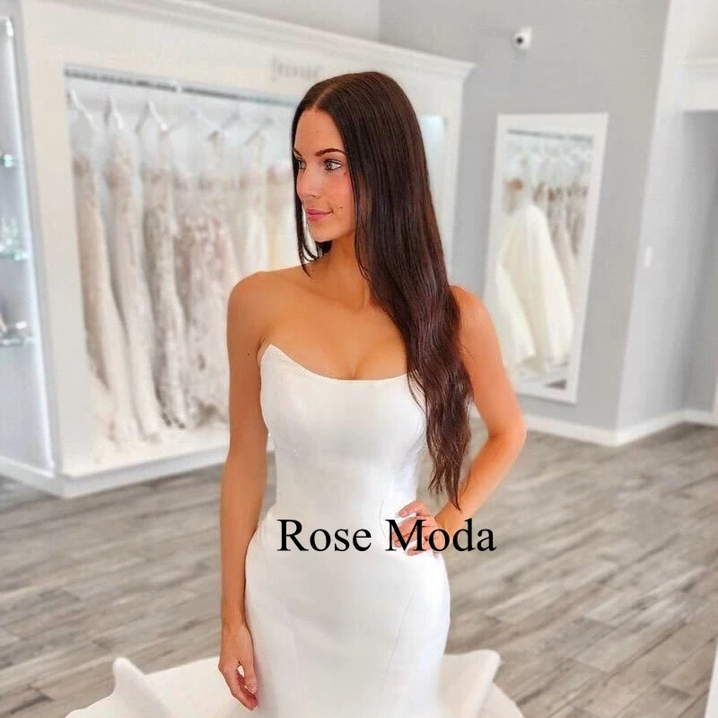 Rose Moda فساتين زفاف حورية البحر بدون حمالات على شكل حرف V خلفي فستان الزفاف صور حقيقية