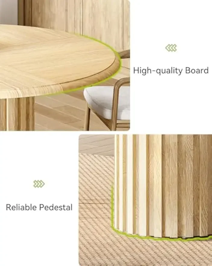 47 Inches Round Dining Table for 4|Natural Wooden Dining Room Tables with Fluted Pedestal, Circle Kitchen Dinner Table