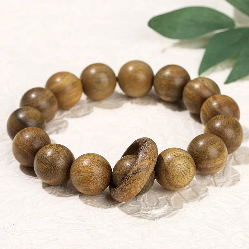 JD 15mm braccialetti di perline rotonde in legno di sandalo verde naturale con anello Vintage Buddha Mala Meditation braccialetti di preghiera