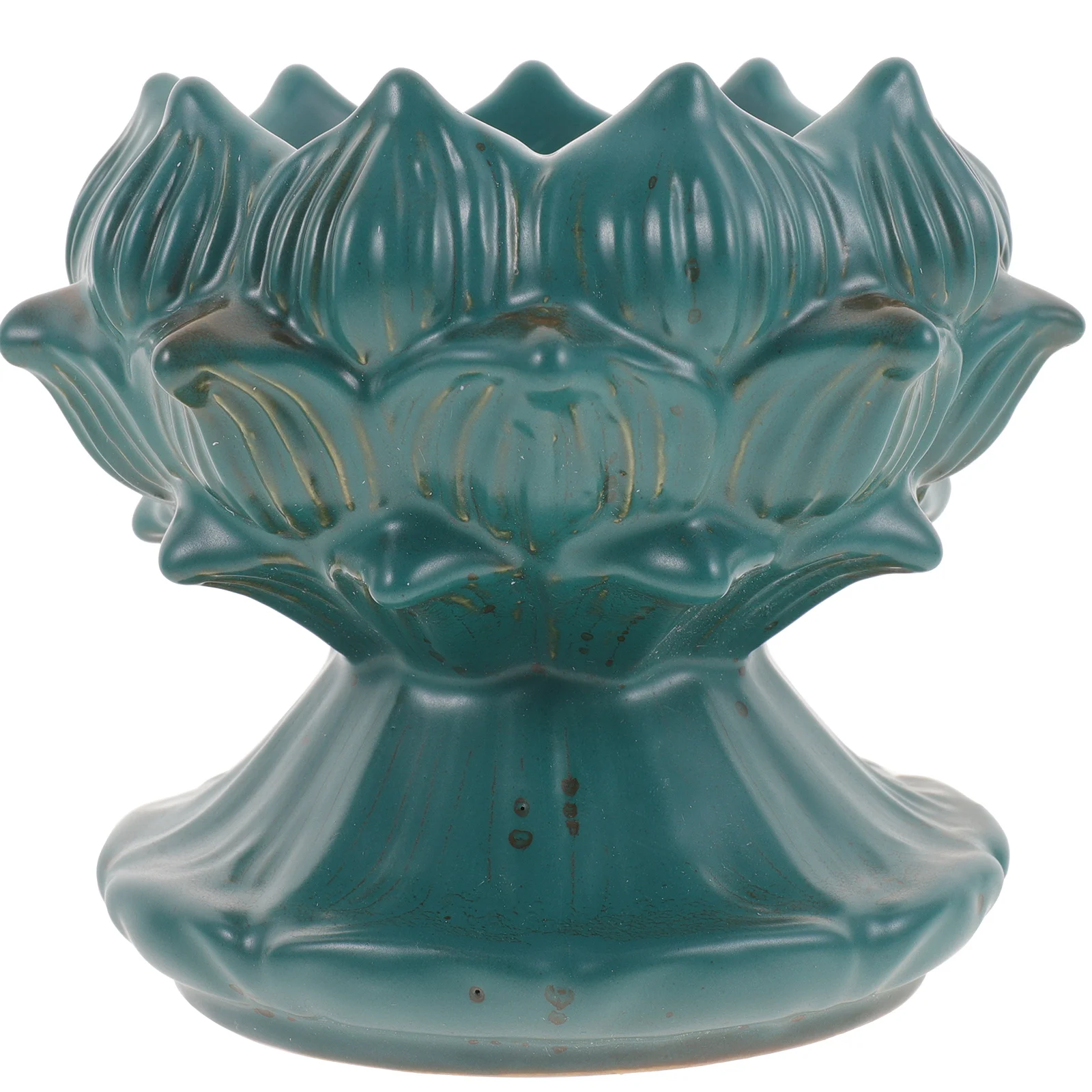 

Lotus Candleholder Ceramic Embossed Elegant Small Stand Home Ornament Buddhist Ceramic Holder Candlestick Holder