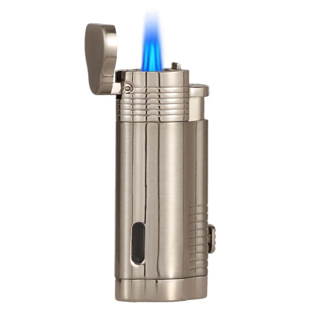 

Cigar Lighter Windproof Portable Cigarette Lighters 3 Torch Jet Blue Flame With Cigar Punch Gift Box