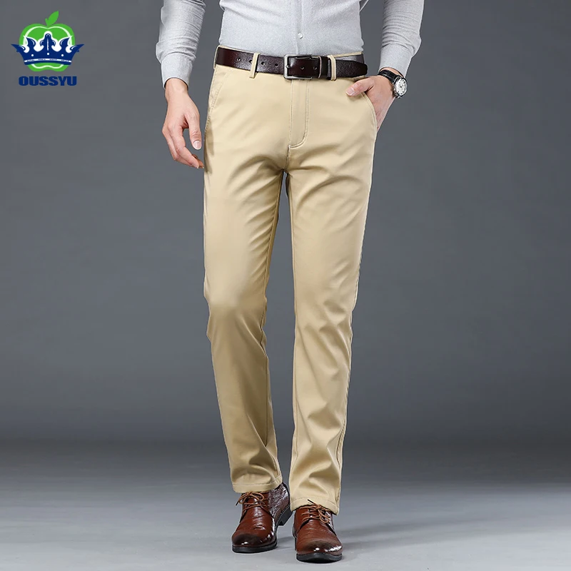 OUSSYU Summer Pant Men Flat Slim Business Suit Pants Leisure Trousers Ironing Wrinkle-Resistant Korean Office Casual Solid