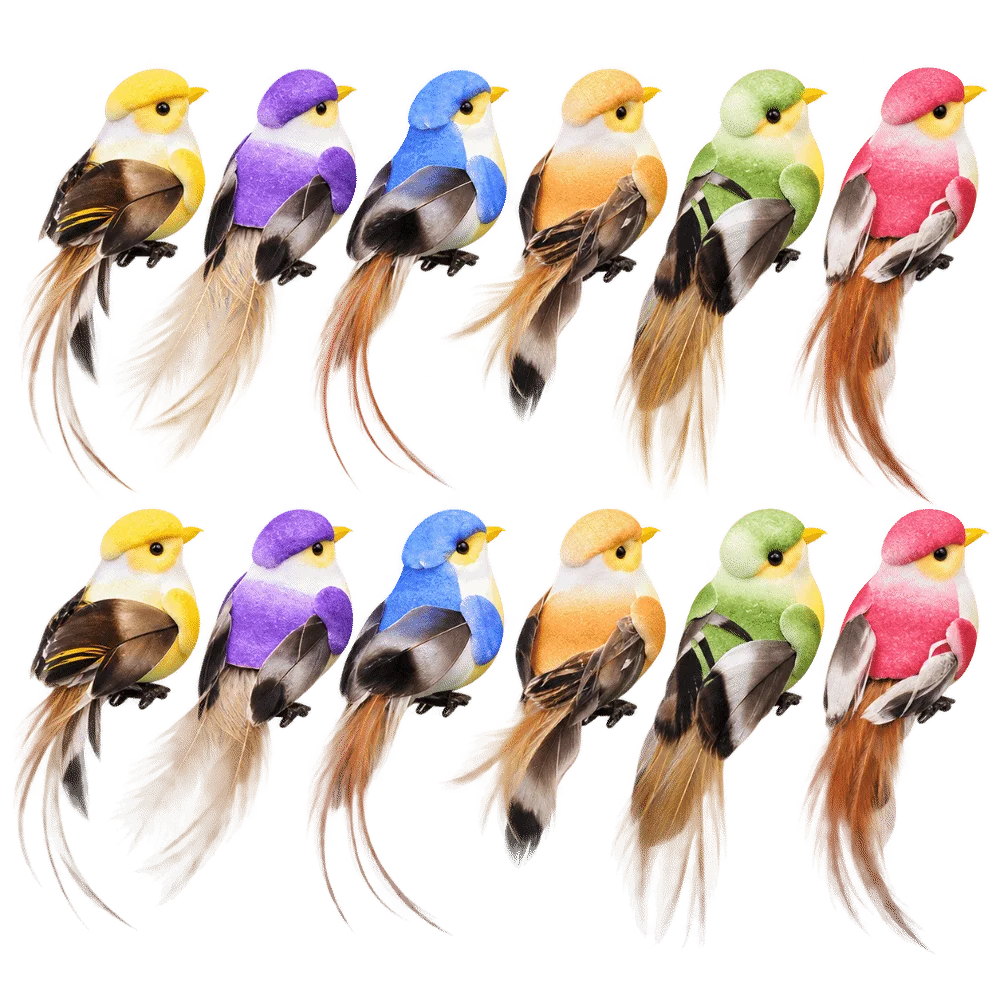 12Pcs 4Inch Artificial Birds Multicolor Realistic Looking Feather Birds Hummingbird Foam Feather Material Fake Birds