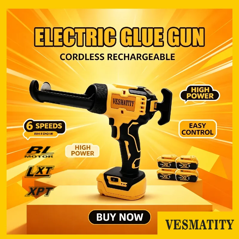 Cordless Electric Caulking Gun 6 Speed Adjustable for Doors Windows Glass Sealant Adhesive Glue Tool for Dewalt 18V 20V Battery