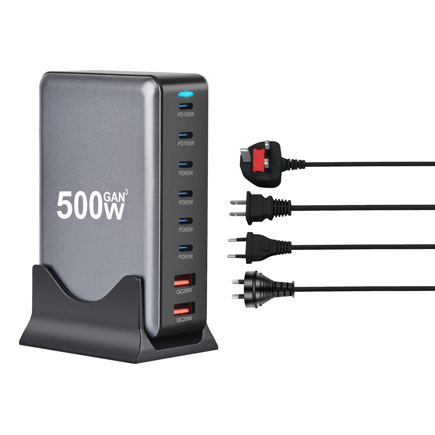 New 500W GAN PD Charger 6C2A Multi Charging 8 Port Desktop Charging Desktop GaN Charger for Multiple Mobile Phone Explosive