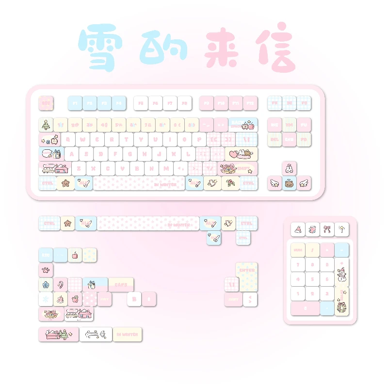 FKKeys Snow's Letter Keycap Custom PBT MOA Profile Key Caps Cute Cartoon Anime Point Key Cap Original Design Key Cap for Gamers