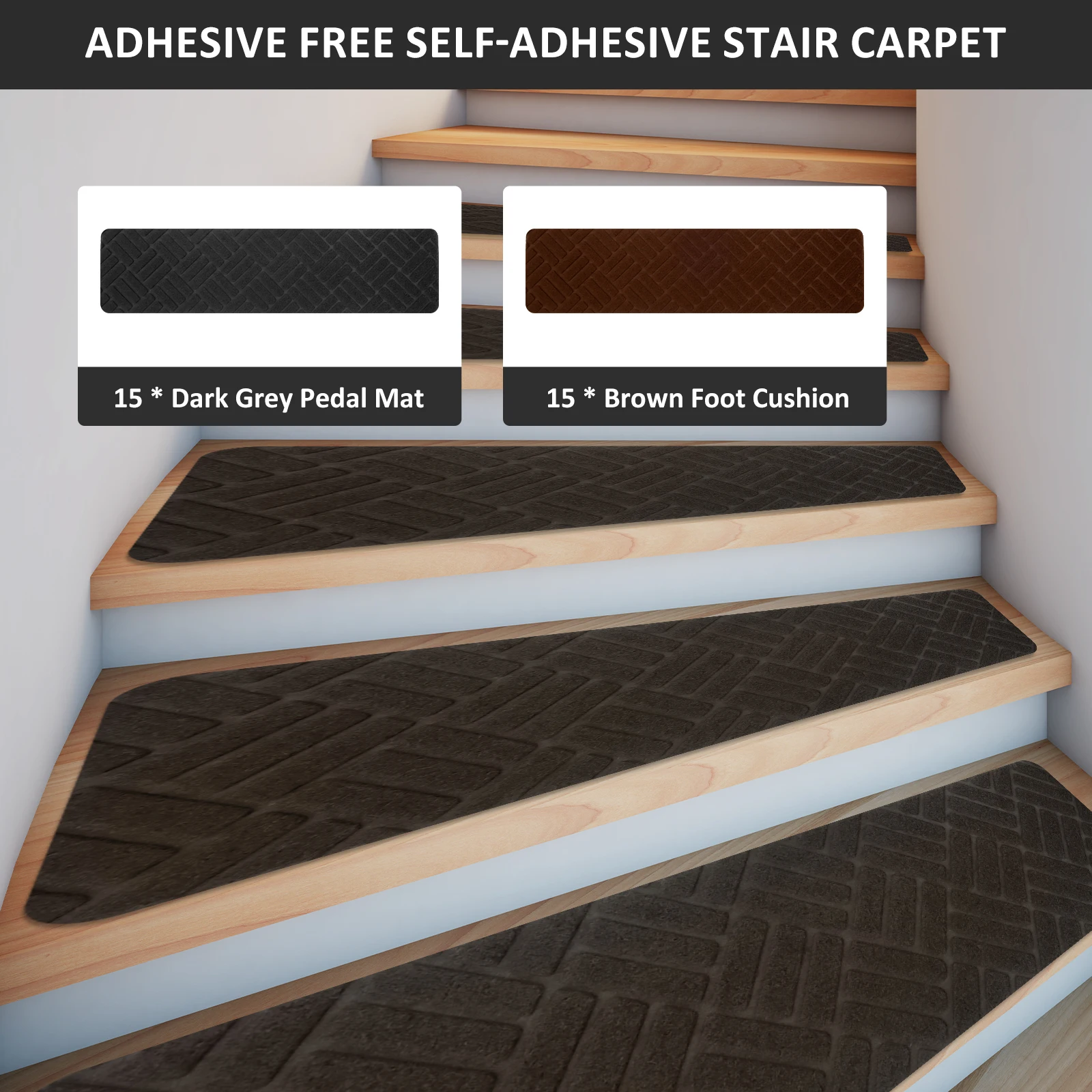 

Stair Treads Carpet Protective Easy to Clean and Install Indoor Stair Runners Non Slip Step Runners Removable Edging Stair Rugs