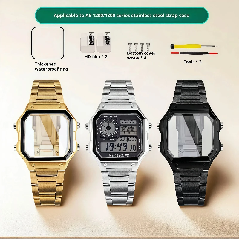 

New Ae1200 Fashion Watch Bezel accessories For Casio 3299 Ae-1200 Case Stainless Steel Metal Modify Case Waterproof Ring Screws