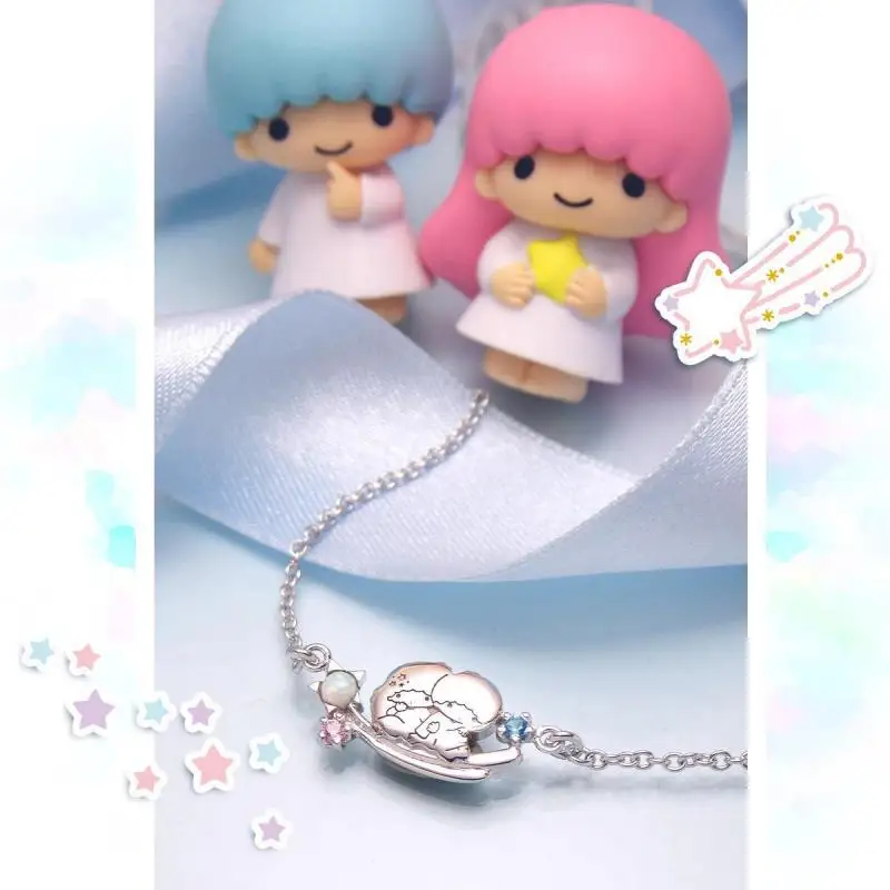 Kawaii Cute Sanrio Twin Star Silver Plated Bracelet Silver Ornament Meteor Cartoon Anime Cute Girl Birthday Gift for Children