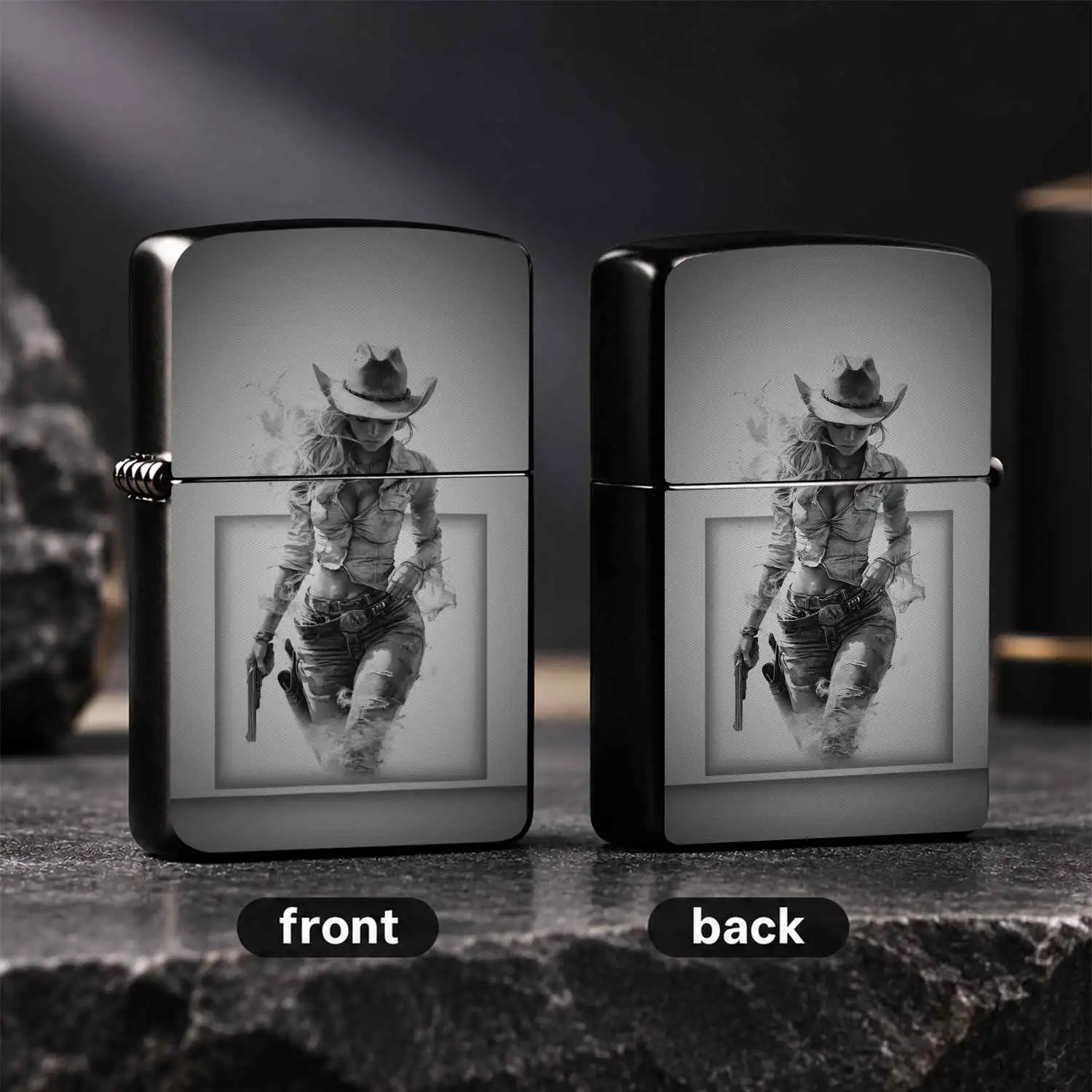 Vintage Western Cowgirl Themed Portable Lighter, Classic Black And White Dissolution Art Design, Ideal For Daily Commute, Outdoor Activities And Various Occasions, Exquisite Unique Creative Gift For Collection, Delicate Texture To Bring You
