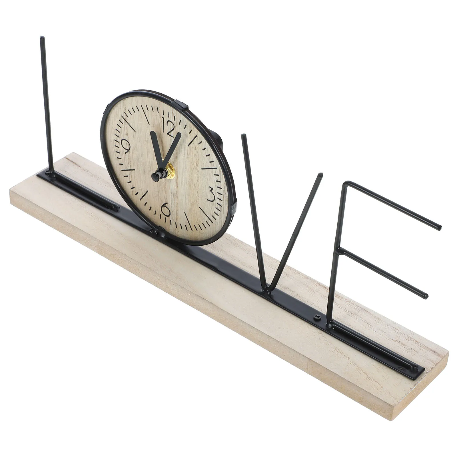 

Vintage Style Wooden Iron Desktop Clock Decoration Retro Non-Ticking Table Timepiece for Living Room Bedroom Coffee Shop Home