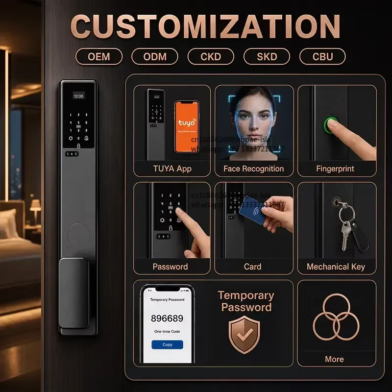 Automatic Smart Door Lock IP66 Waterproof 3D Face ID Video Biometric Fingerprint Security Lock