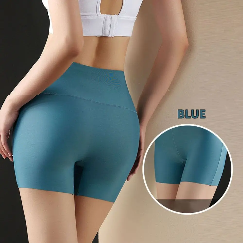 Solid Color Tummy Hips Sliming Plus Size Leggings High Waist Underwear Safety Shorts Ice Silk Boxer Women Safety Short Pants