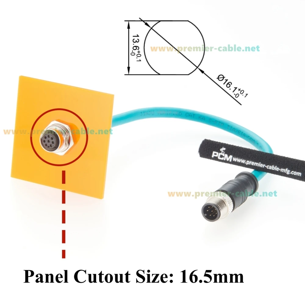 M12 A Code 8Pin Male to Female Extension Cable Bulkhead Panel Mount IP67 Shielded 1Gbps CAT6A Industrial Ethernet Cable