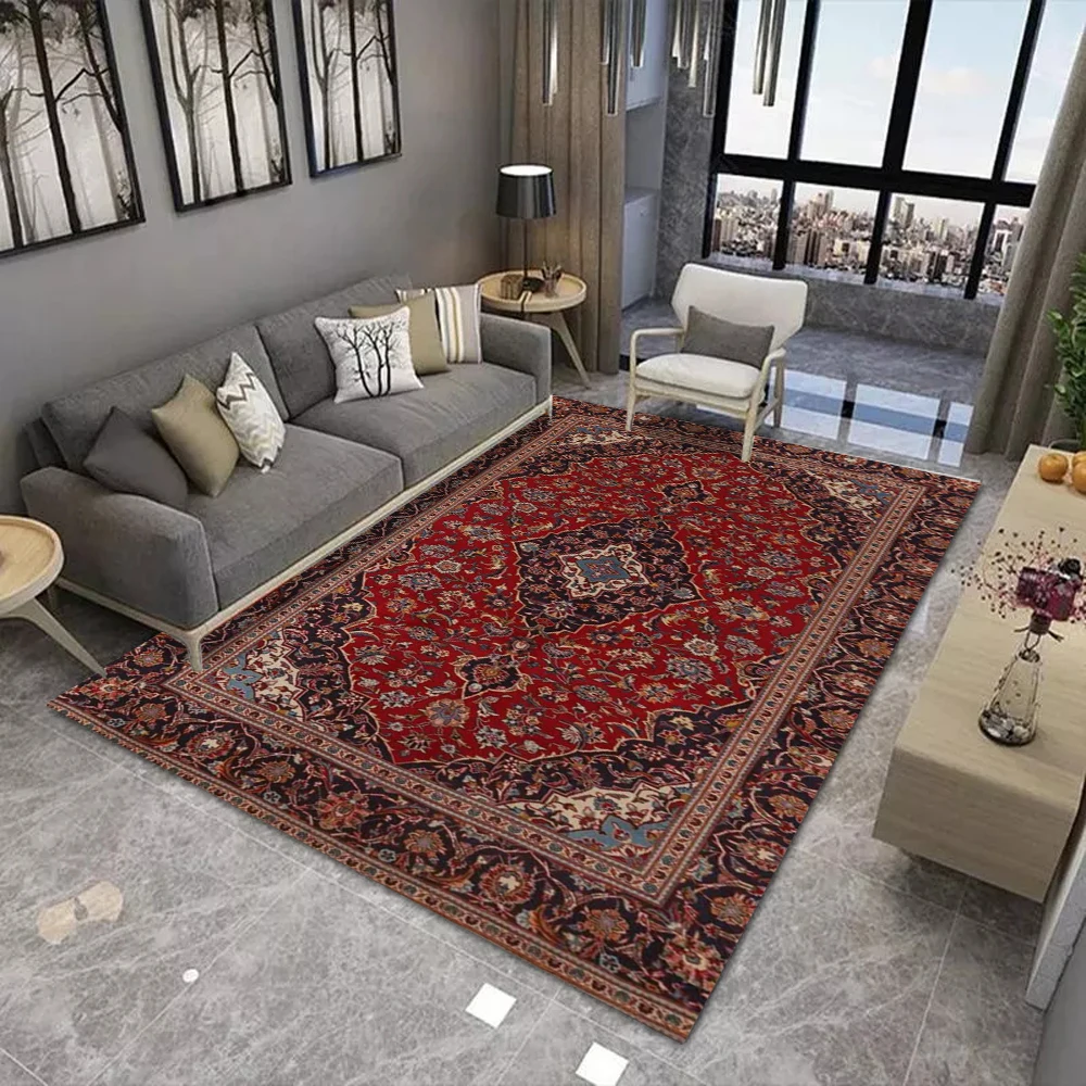 Bohemian Living Room Carpet Luxurious Patterned Retro Carpets Machine-washable Floor Mat Study and Bedroom Rug